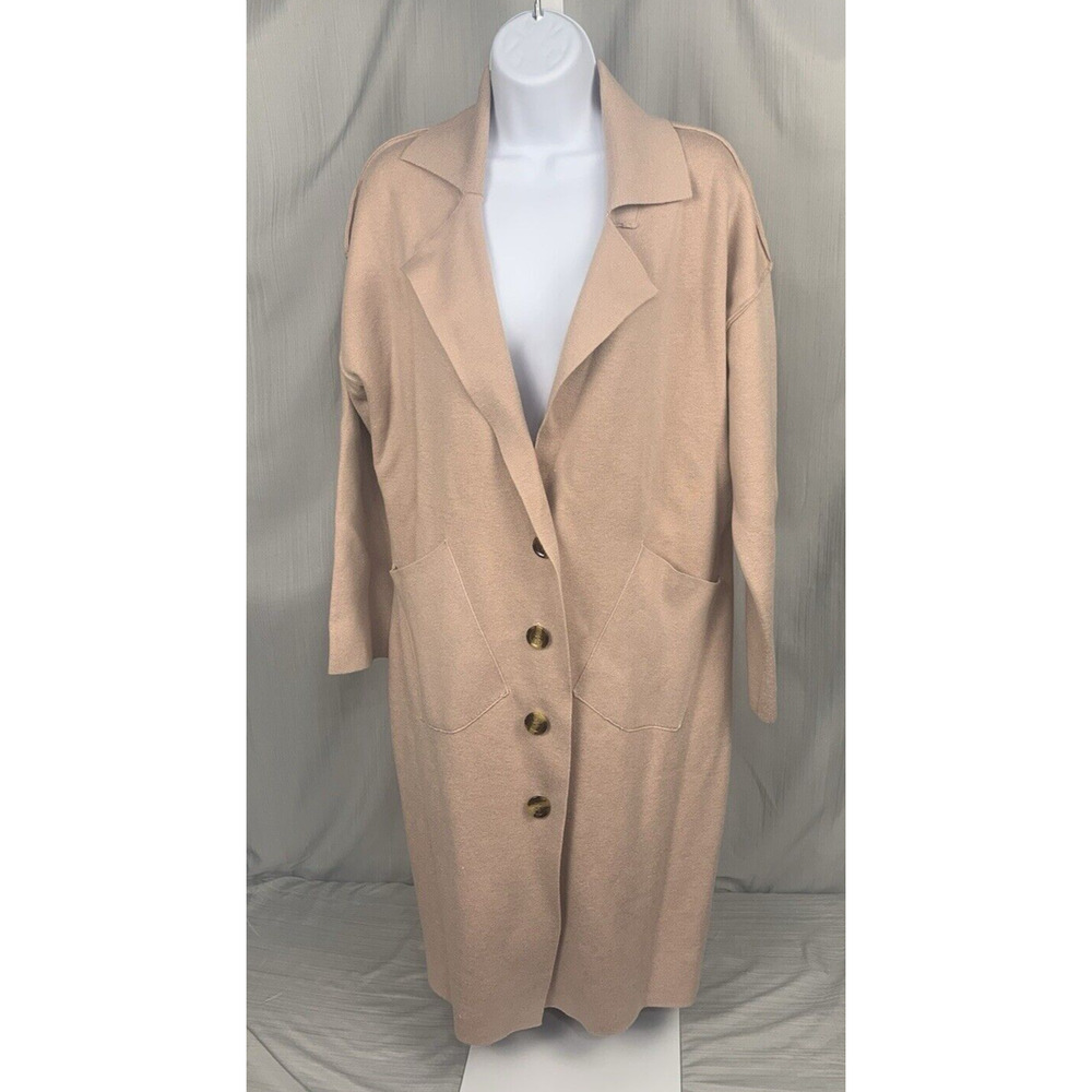 LILLUSORY Long Cardigan Sweaters Woman's Small Oversized, Pink Blush,‎ Buttons